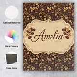 Personalised Name Coffee Beans Dark Brown Seamless Pattern Cute Custom  Statement Canvas Wall Art Print Decor Picture Ready to Hang