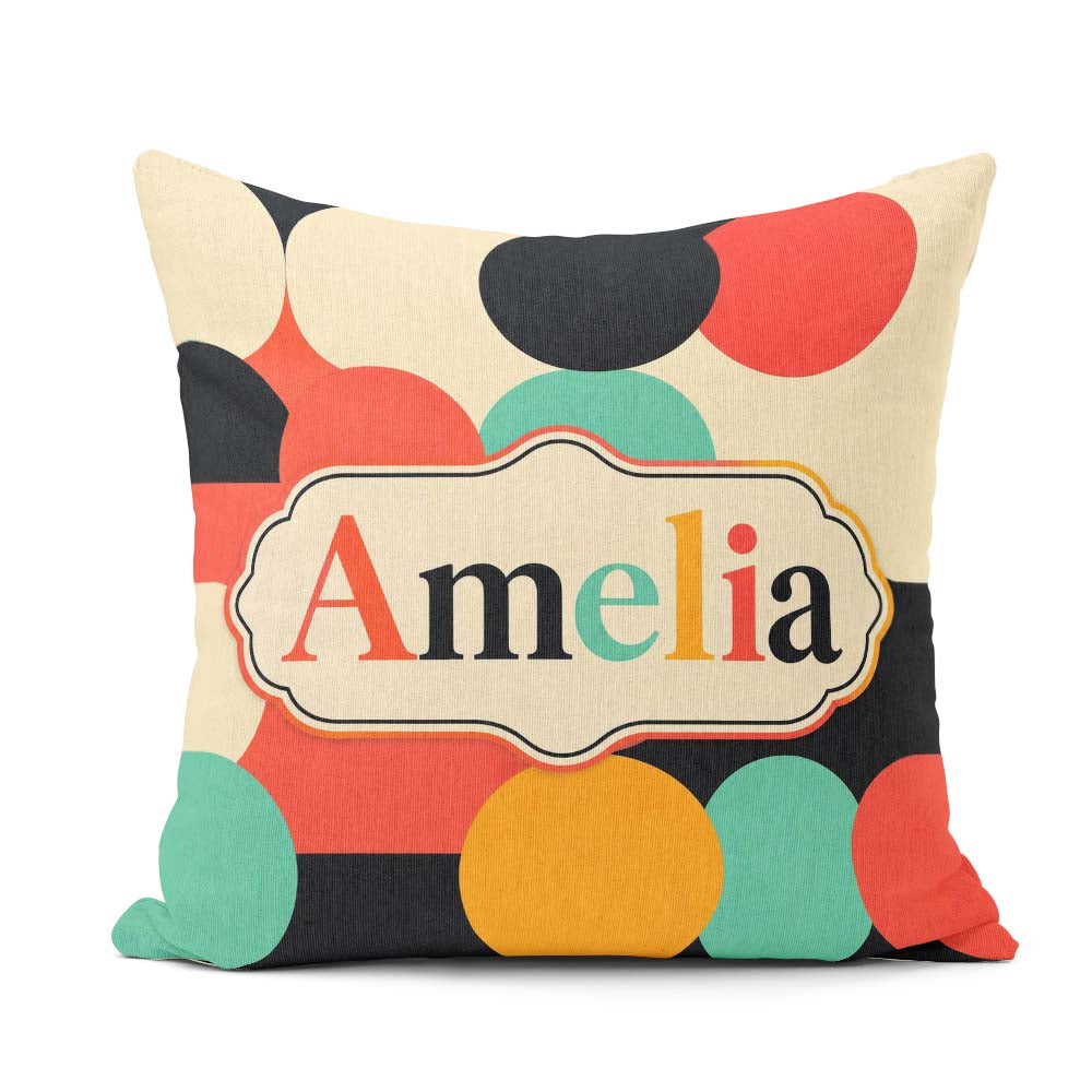Custom Name Abstract Bold Color Circle Pop Art Geometric Shapes Square Filled Cushion Throw Pillow Sofa Bed Home Decor Zip Washable UK Made