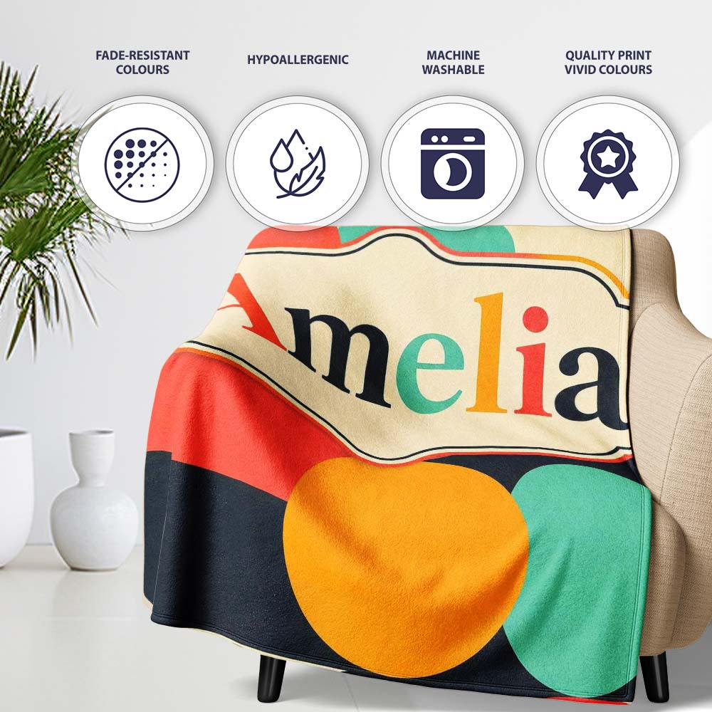 Abstract Bold Color Circle Pop Art Geometric Shapes Seamless  Personalised Custom Name Super Soft Fleece Blanket Bed Sofa Throw