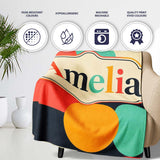 Abstract Bold Color Circle Pop Art Geometric Shapes Seamless  Personalised Custom Name Super Soft Fleece Blanket Bed Sofa Throw