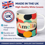 Personalized Custom Name Abstract Bold Color Circle Pop Art Geometric Shapes Seamless 11oz Ceramic Coffee Tea Mug White Large Handle