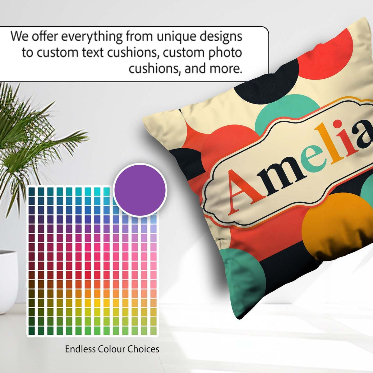 Custom Name Abstract Bold Color Circle Pop Art Geometric Shapes Square Filled Cushion Throw Pillow Sofa Bed Home Decor Zip Washable UK Made