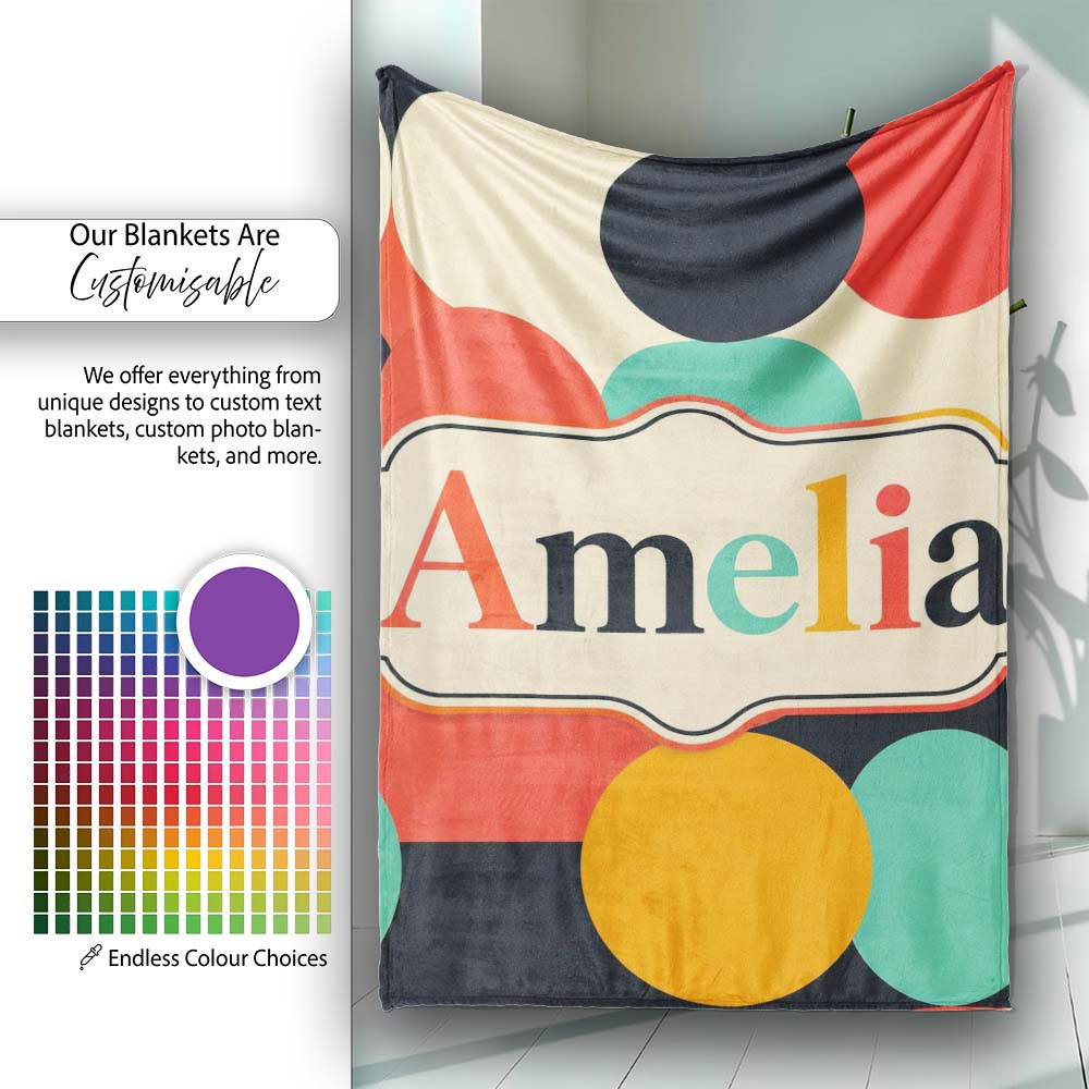 Abstract Bold Color Circle Pop Art Geometric Shapes Seamless  Personalised Custom Name Super Soft Fleece Blanket Bed Sofa Throw