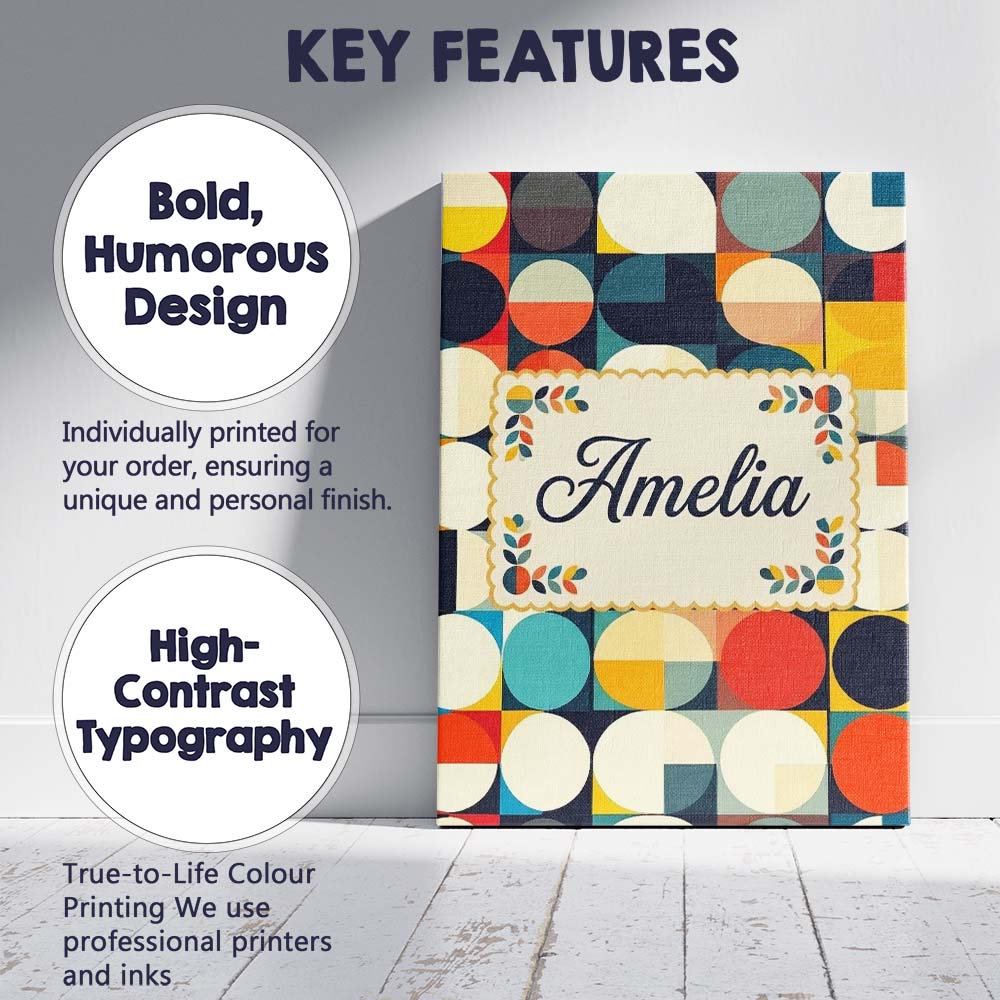 Personalised Name Abstract Oval Grid Color Custom  Unique Gift Idea Elegant Feature Canvas Wall Art Print Decor Picture Ready to Hang