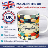 Personalized Custom Name Abstract Oval Grid Color Block Mid Century Pattern Seamless Name 11oz Ceramic Coffee Tea Mug White Large Handle