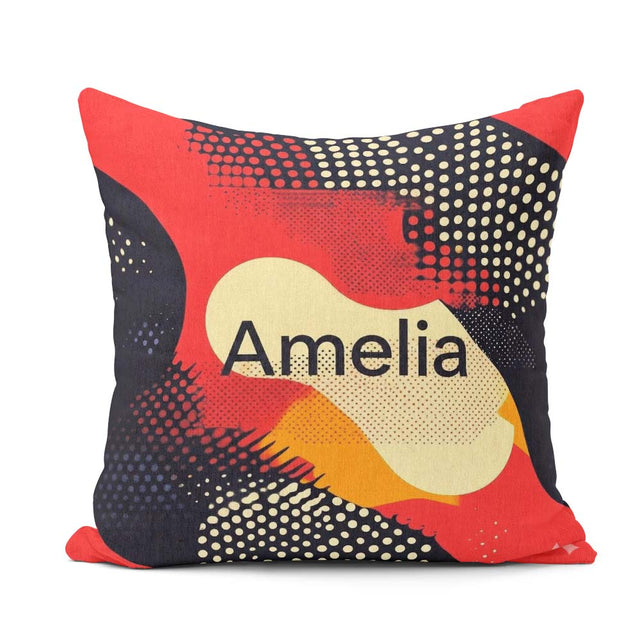 Custom Name Abstract Halftone Pop Art Bold Color Splash Seamless Square Filled Cushion Throw Pillow Sofa Bed Home Decor Zip Washable UK Made
