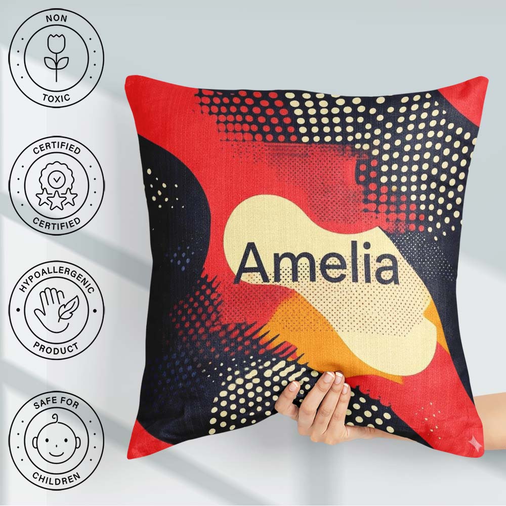 Custom Name Abstract Halftone Pop Art Bold Color Splash Seamless Square Filled Cushion Throw Pillow Sofa Bed Home Decor Zip Washable UK Made