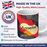 Personalized Custom Name Abstract Halftone Pop Art Texture Bold Color Splash Seamless 11oz Ceramic Coffee Tea Mug White Large Handle