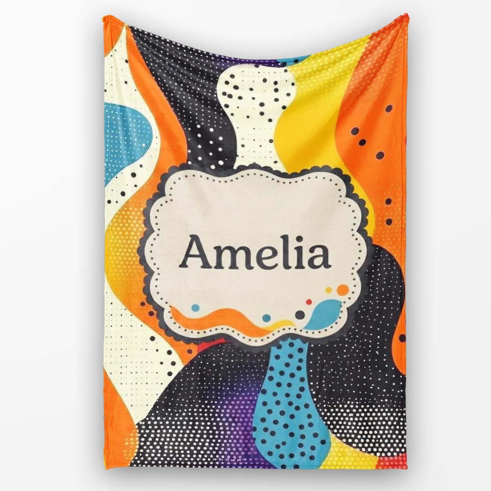 Abstract Organic Blob Shapes Dotted Texture Bold Colors Seamless  Personalised Custom Name Super Soft Fleece Blanket Bed Sofa Throw