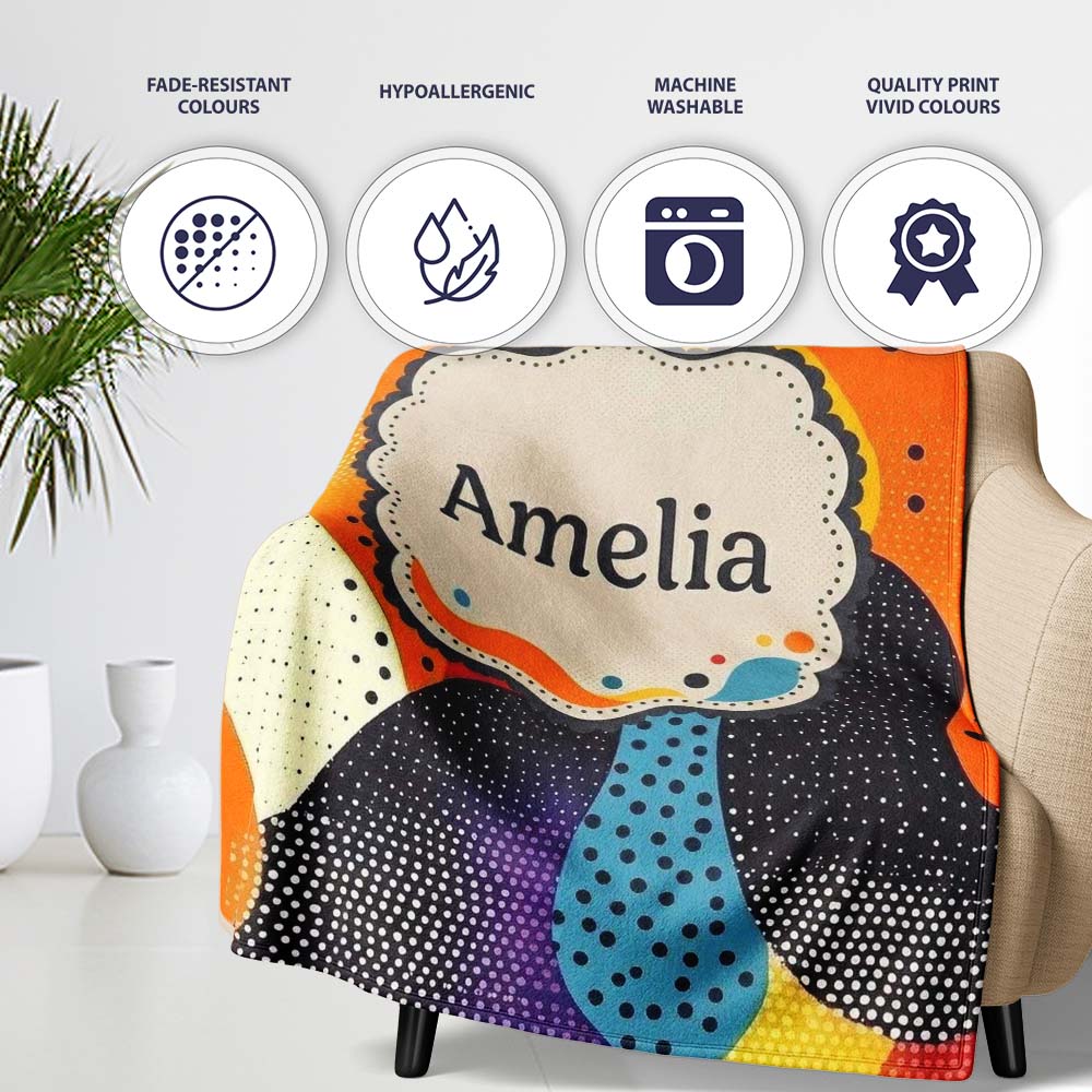 Abstract Organic Blob Shapes Dotted Texture Bold Colors Seamless  Personalised Custom Name Super Soft Fleece Blanket Bed Sofa Throw