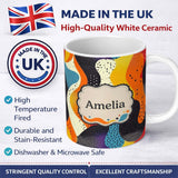 Personalized Custom Name Abstract Organic Blob Shapes Dotted Texture Bold Colors Seamless 11oz Ceramic Coffee Tea Mug White Large Handle