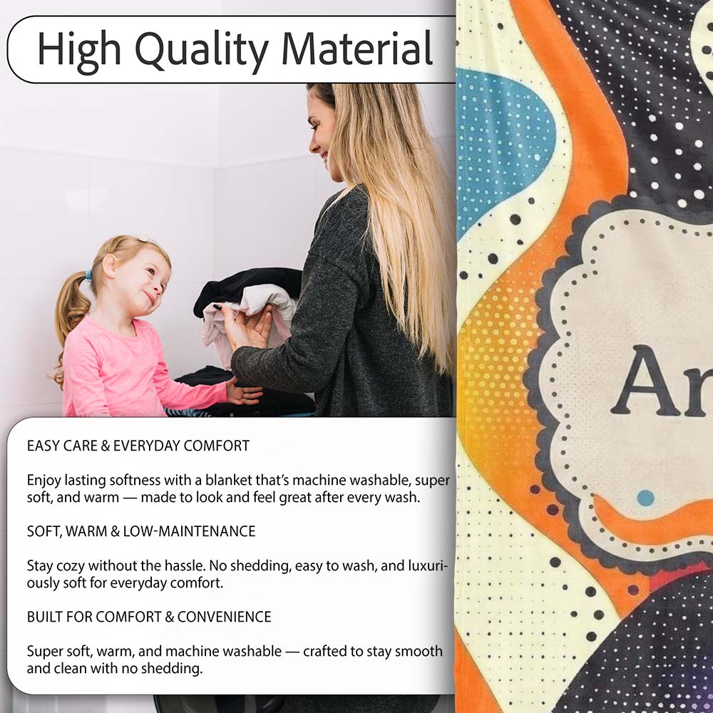 Abstract Organic Blob Shapes Dotted Texture Bold Colors Seamless  Personalised Custom Name Super Soft Fleece Blanket Bed Sofa Throw