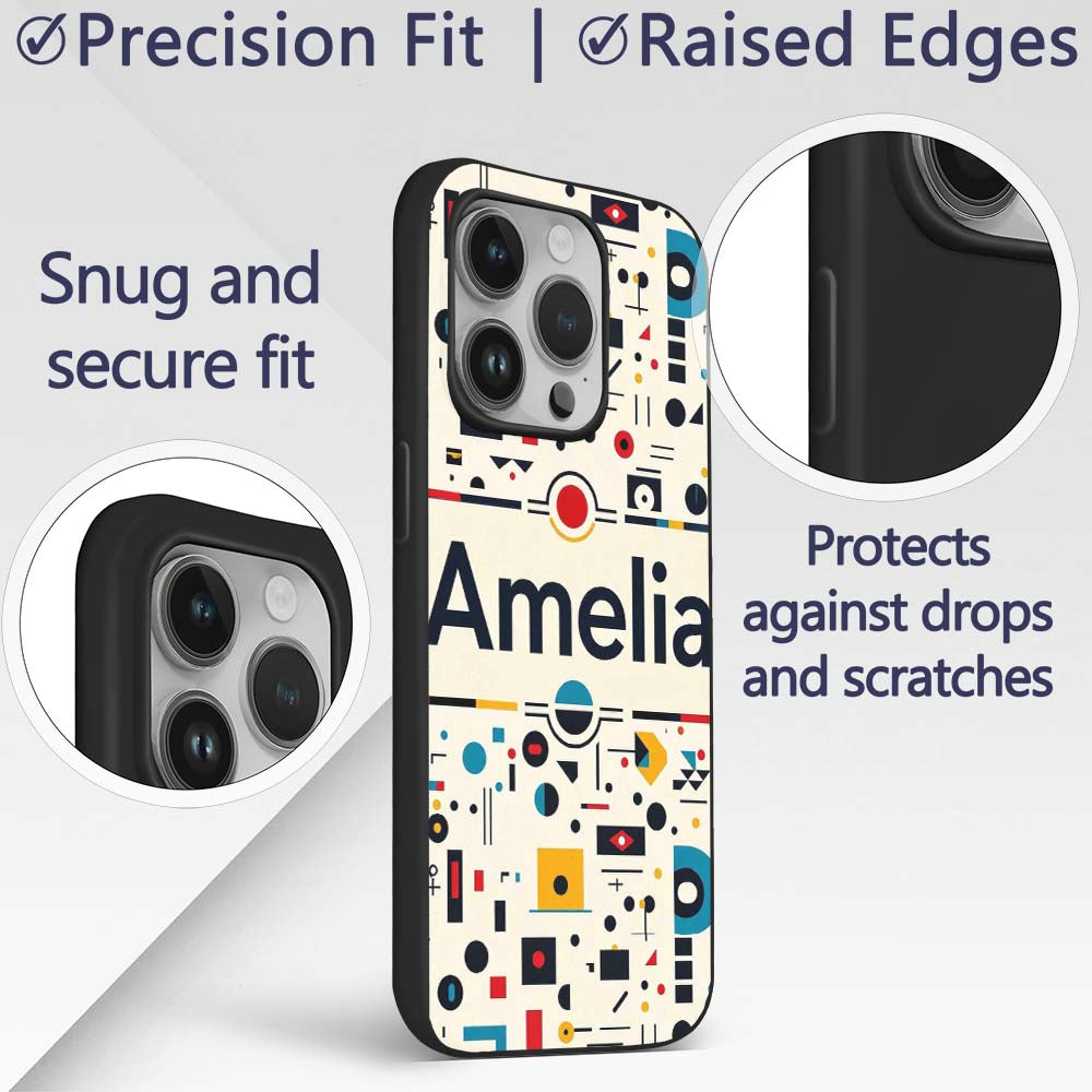Abstract Bauhaus Geometric Shapes Primary Colors Custom Name Protective Phone Case Mobile Cover Durable Everyday Smartphone Shock Resistant