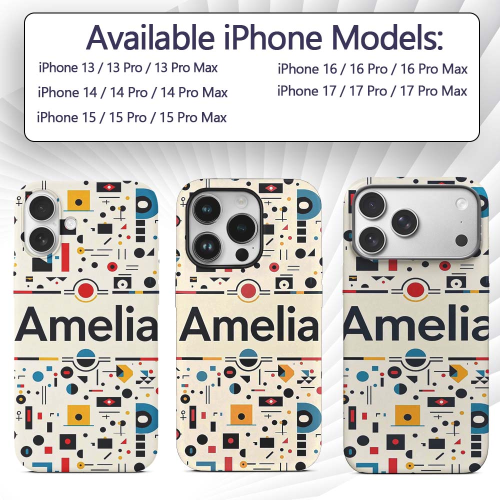 Abstract Bauhaus Geometric Shapes Primary Colors Custom Name Protective Phone Case Mobile Cover Durable Everyday Smartphone Shock Resistant