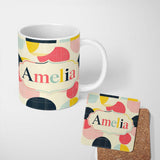 Personalized Custom Name Abstract Circle Grid Soft Pastel Overlay Texture Seamless Pattern 11oz Ceramic Coffee Tea Mug White Large Handle