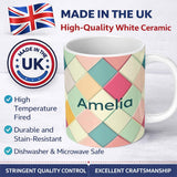 Personalized Custom Name Abstract Pastel Diamond Tile Soft Gradient Geometric Seamless 11oz Ceramic Coffee Tea Mug White Large Handle
