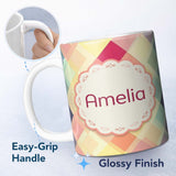 Personalized Custom Name Abstract Layered Square Pastel Gradient Soft Blend Seamless Pattern 11oz Ceramic Coffee Tea Mug White Large Handle