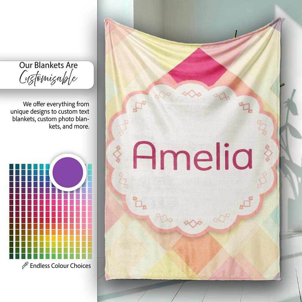 Abstract Layered Square Pastel Gradient Soft Blend Seamless Pattern  Personalised Custom Name Super Soft Fleece Blanket Bed Sofa Throw