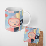 Personalized Custom Name Abstract Soft Halftone Gradient Shapes Modern Pastel Seamless 11oz Ceramic Coffee Tea Mug White Large Handle