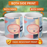 Personalized Custom Name Abstract Soft Halftone Gradient Shapes Modern Pastel Seamless 11oz Ceramic Coffee Tea Mug White Large Handle