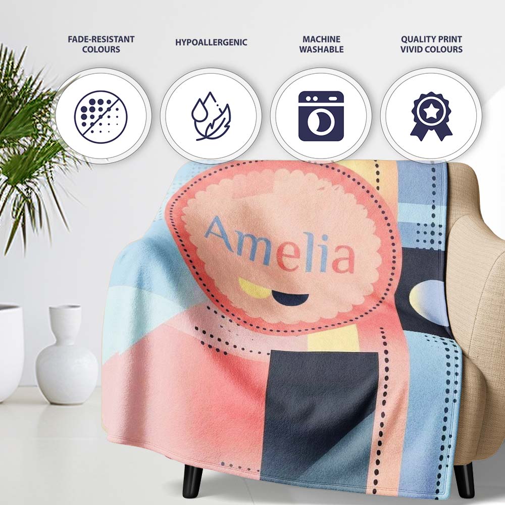 Abstract Soft Halftone Gradient Shapes Modern Pastel Seamless  Personalised Custom Name Super Soft Fleece Blanket Bed Sofa Throw