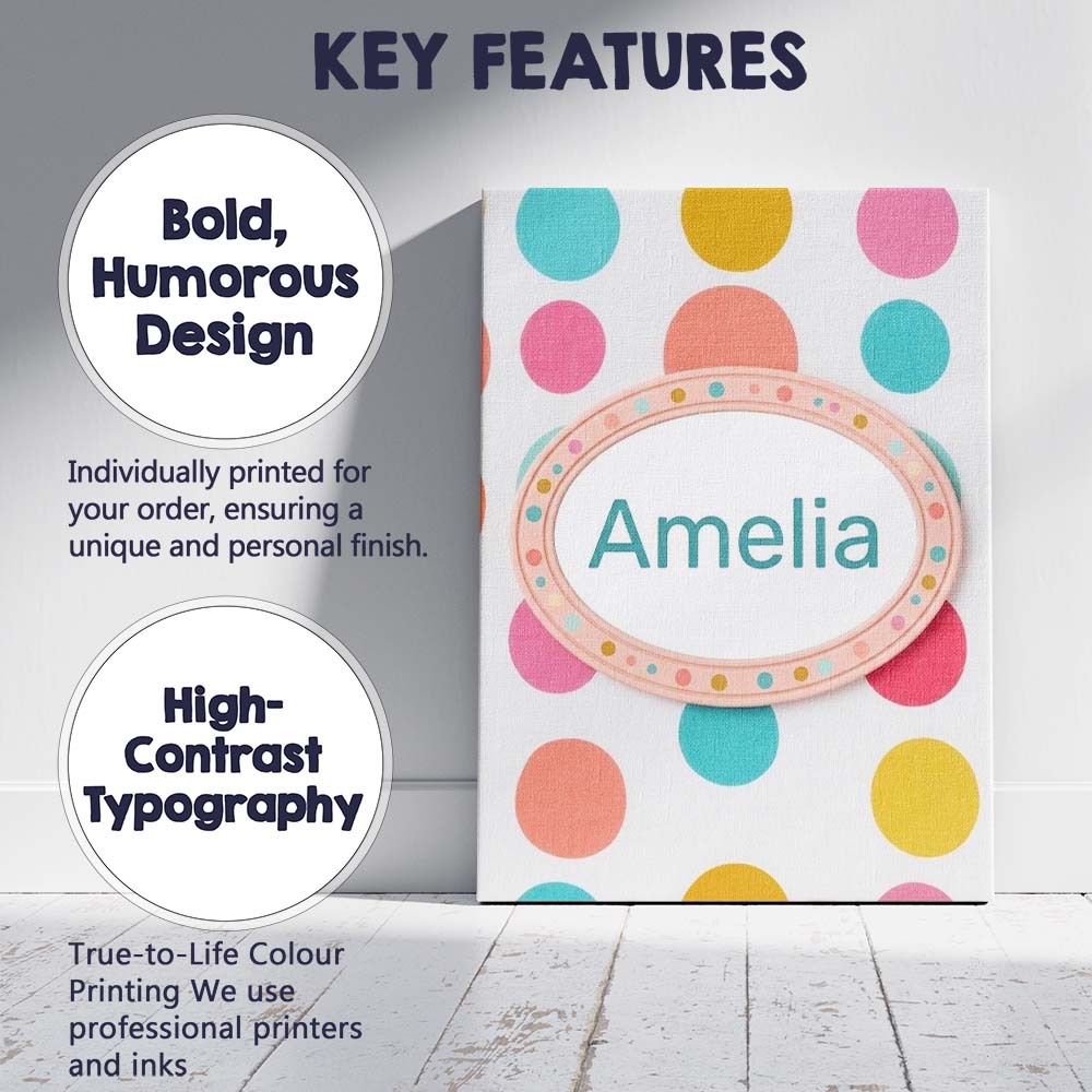 Personalised Name Abstract Colorful Polka Custom  Unique Gift Idea Elegant Feature Canvas Wall Art Print Decor Picture Ready to Hang