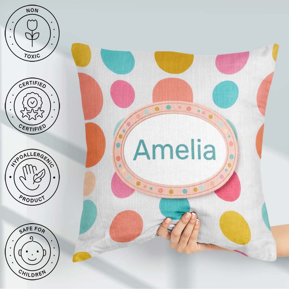 Custom Name Abstract Colorful Dot Minimal Pastel Shapes Seamless Square Filled Cushion Throw Pillow Sofa Bed Home Decor Zip Washable UK Made