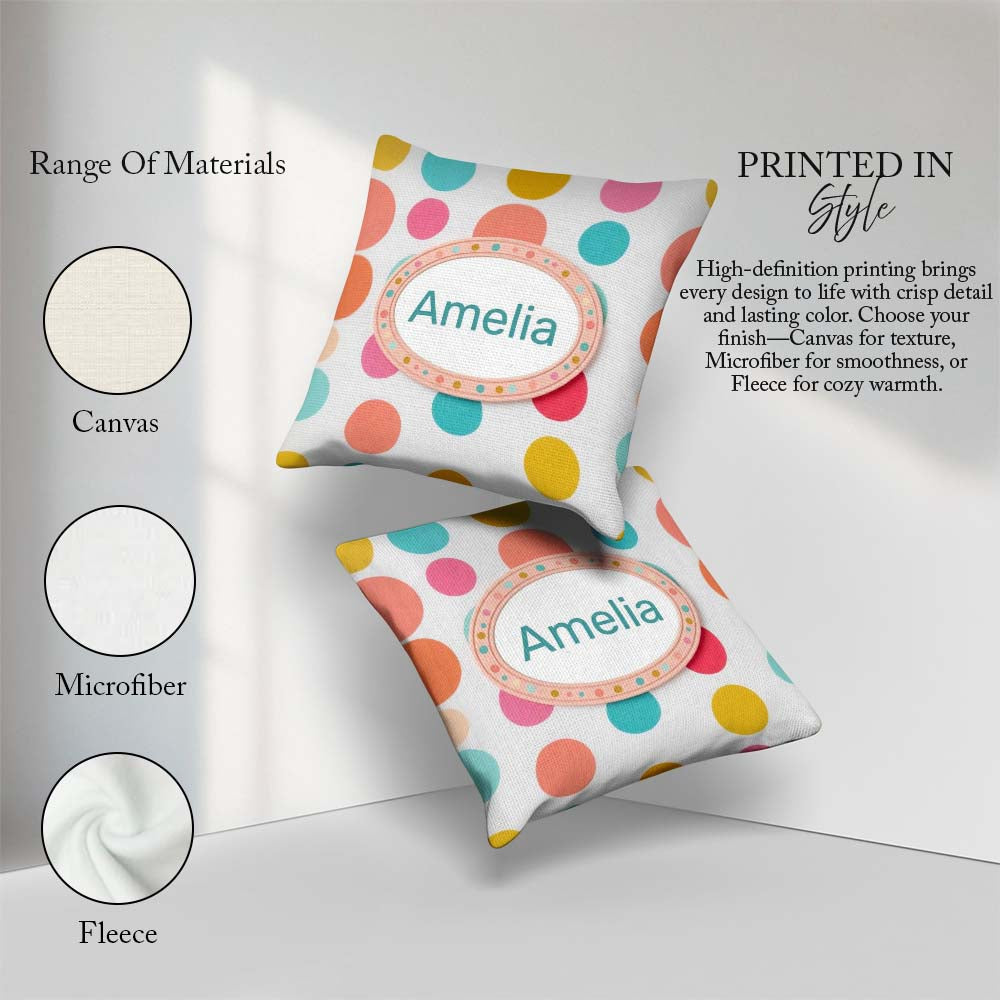 Custom Name Abstract Colorful Dot Minimal Pastel Shapes Seamless Square Filled Cushion Throw Pillow Sofa Bed Home Decor Zip Washable UK Made