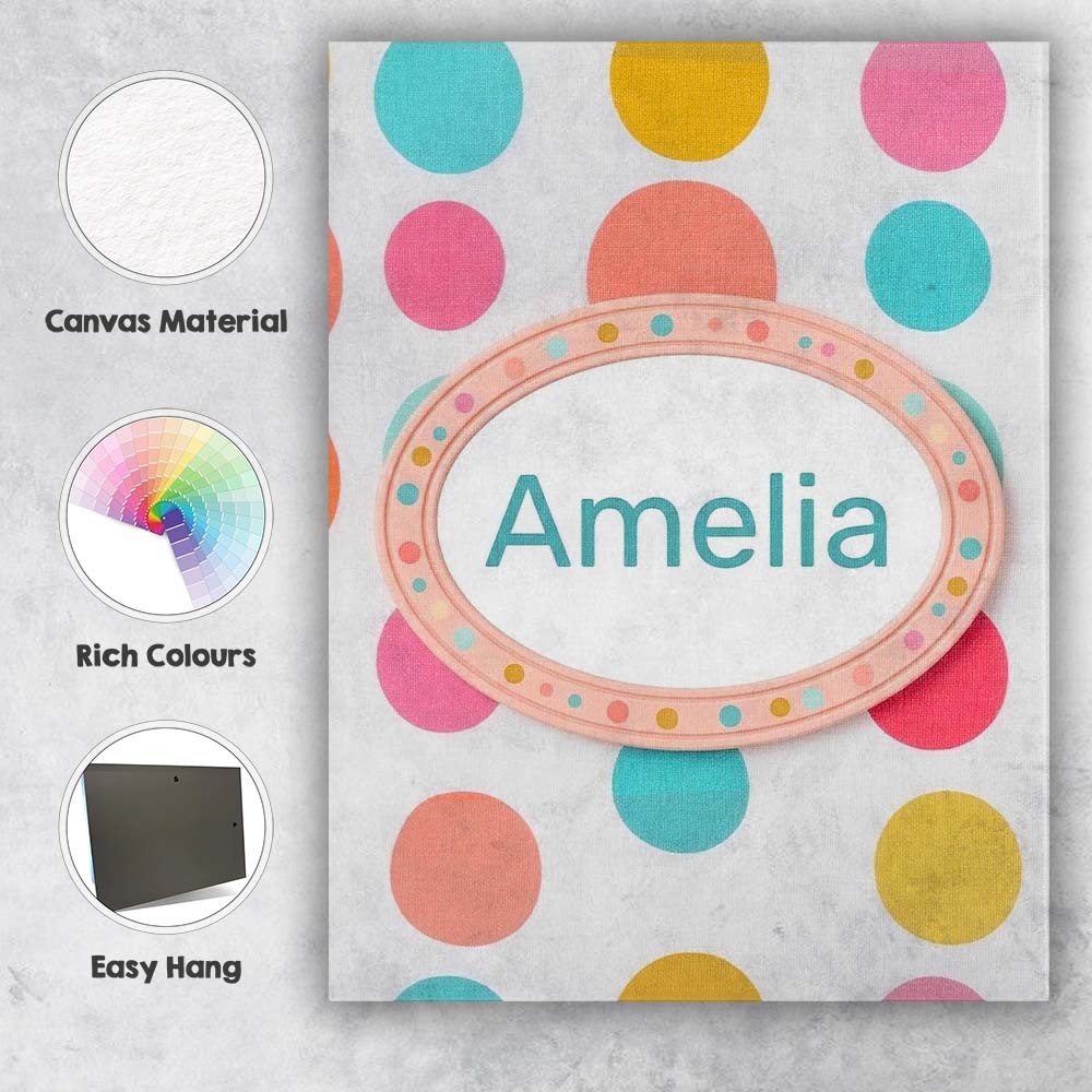 Personalised Name Abstract Colorful Polka Custom  Unique Gift Idea Elegant Feature Canvas Wall Art Print Decor Picture Ready to Hang