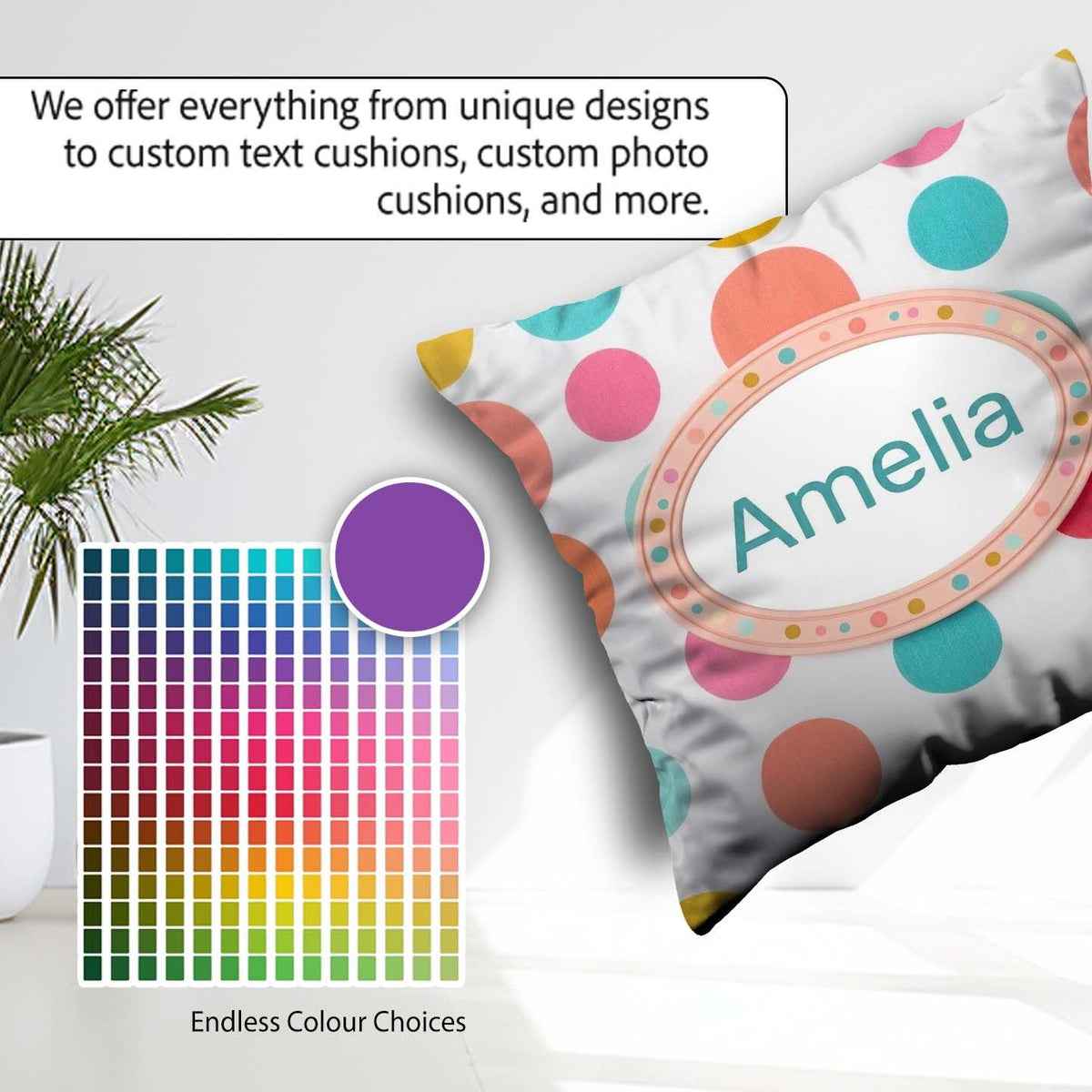 Custom Name Abstract Colorful Dot Minimal Pastel Shapes Seamless Square Filled Cushion Throw Pillow Sofa Bed Home Decor Zip Washable UK Made