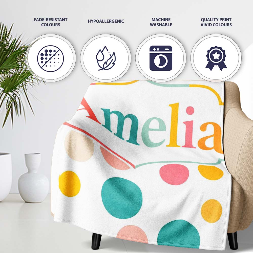 Abstract Pastel Polka Dot Soft Colorful Minimal Seamless Pattern  Personalised Custom Name Super Soft Fleece Blanket Bed Sofa Throw