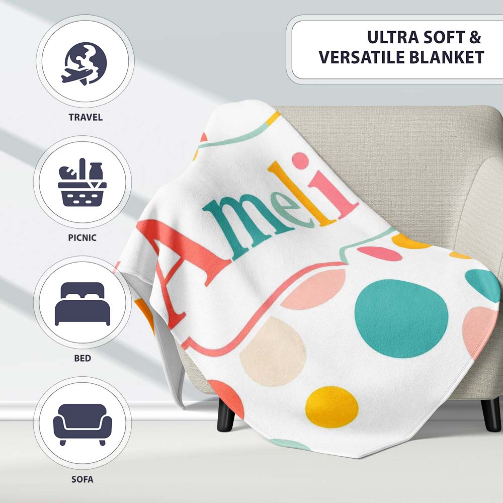 Abstract Pastel Polka Dot Soft Colorful Minimal Seamless Pattern  Personalised Custom Name Super Soft Fleece Blanket Bed Sofa Throw