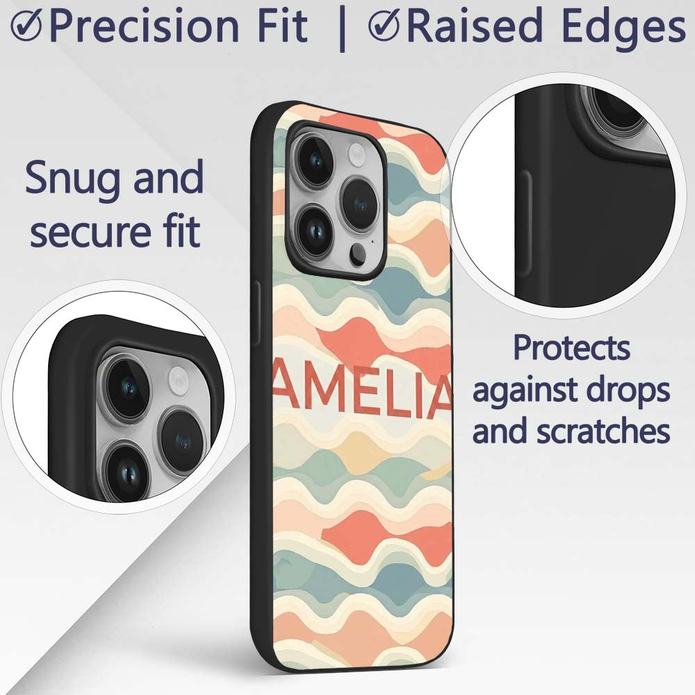 Abstract Layered Wavy Lines Soft Pastel Flowing Custom Name Protective Phone Case Mobile Cover Durable Everyday Smartphone Shock Resistant