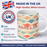Personalized Custom Name Abstract Layered Wavy Lines Soft Pastel Flowing Seamless Pattern 11oz Ceramic Coffee Tea Mug White Large Handle