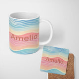 Personalized Custom Name Abstract Soft Gradient Wave Lines Pastel Flow Seamless Pattern Name 11oz Ceramic Coffee Tea Mug White Large Handle