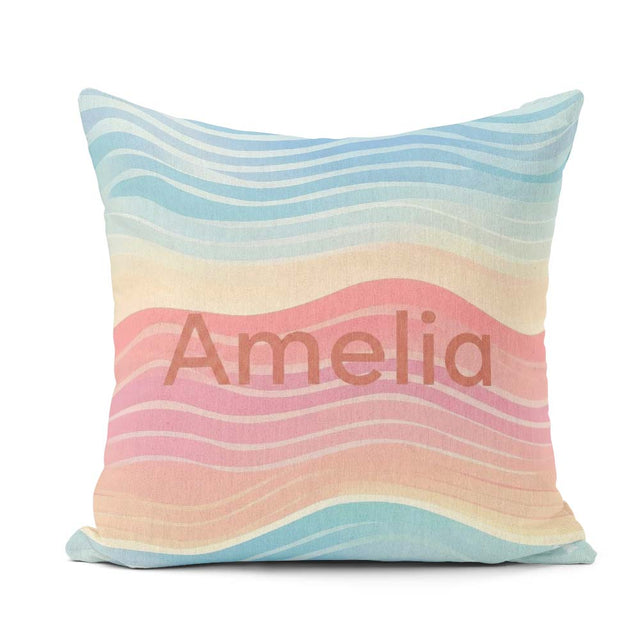 Custom Name Abstract Soft Gradient Wave Lines Flow Seamless Name Square Filled Cushion Throw Pillow Sofa Bed Home Decor Zip Washable UK Made