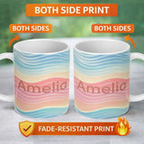 Personalized Custom Name Abstract Soft Gradient Wave Lines Pastel Flow Seamless Pattern Name 11oz Ceramic Coffee Tea Mug White Large Handle