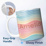 Personalized Custom Name Abstract Soft Gradient Wave Lines Pastel Flow Seamless Pattern Name 11oz Ceramic Coffee Tea Mug White Large Handle