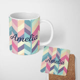 Personalized Custom Name Abstract Pastel Chevron Geometric Soft Angled Shapes Seamless 11oz Ceramic Coffee Tea Mug White Large Handle