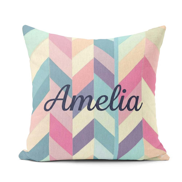 Custom Name Abstract Pastel Chevron Geometric Soft Angled Shapes Square Filled Cushion Throw Pillow Sofa Bed Home Decor Zip Washable UK Made