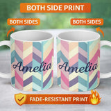 Personalized Custom Name Abstract Pastel Chevron Geometric Soft Angled Shapes Seamless 11oz Ceramic Coffee Tea Mug White Large Handle