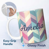 Personalized Custom Name Abstract Pastel Chevron Geometric Soft Angled Shapes Seamless 11oz Ceramic Coffee Tea Mug White Large Handle