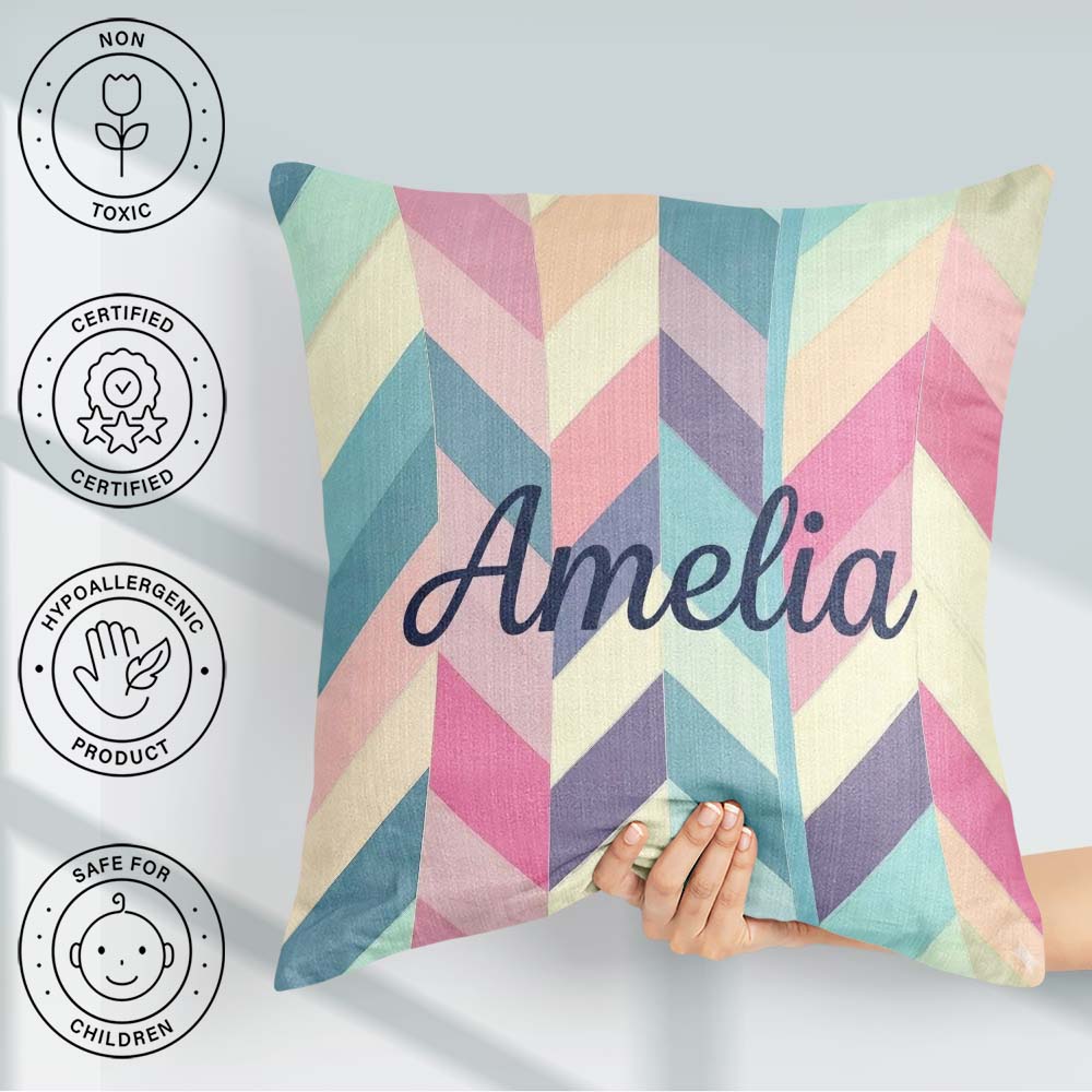 Custom Name Abstract Pastel Chevron Geometric Soft Angled Shapes Square Filled Cushion Throw Pillow Sofa Bed Home Decor Zip Washable UK Made