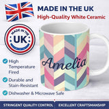 Personalized Custom Name Abstract Pastel Chevron Geometric Soft Angled Shapes Seamless 11oz Ceramic Coffee Tea Mug White Large Handle