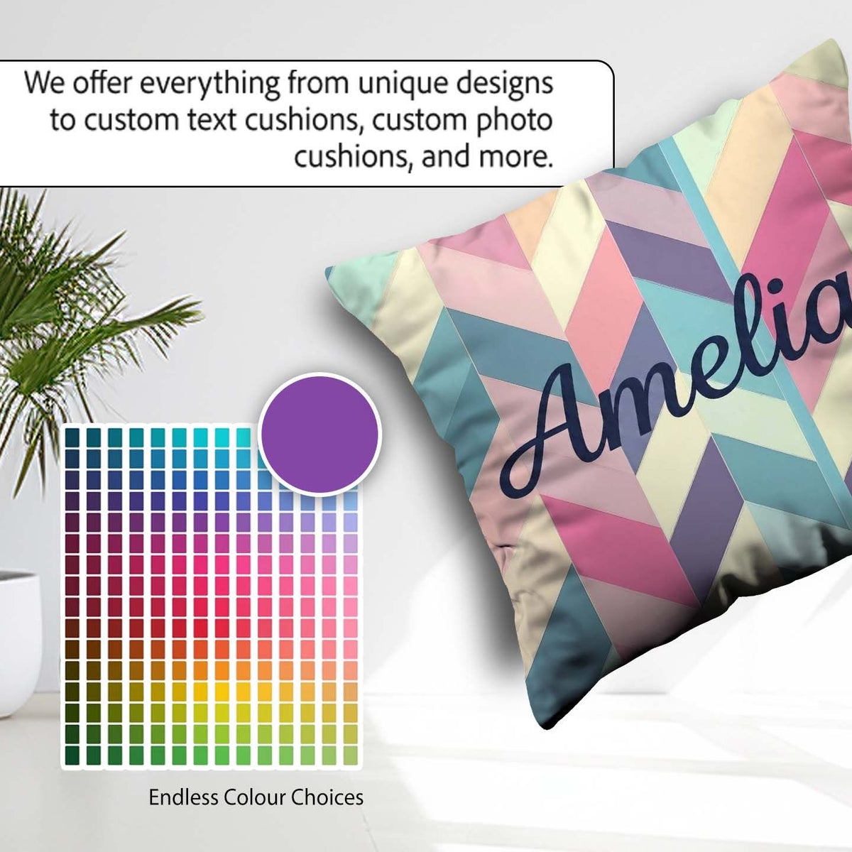 Custom Name Abstract Pastel Chevron Geometric Soft Angled Shapes Square Filled Cushion Throw Pillow Sofa Bed Home Decor Zip Washable UK Made