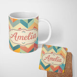 Personalized Custom Name Abstract Bold Chevron Pattern Colorful Zigzag Seamless Name Cute 11oz Ceramic Coffee Tea Mug White Large Handle