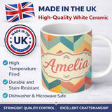 Personalized Custom Name Abstract Bold Chevron Pattern Colorful Zigzag Seamless Name Cute 11oz Ceramic Coffee Tea Mug White Large Handle