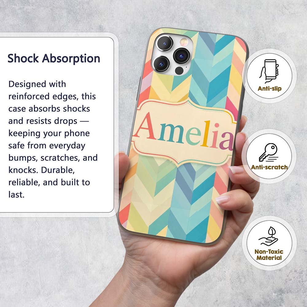 Abstract Multicolor Chevron Stripe Soft Pastel Custom Name Protective Phone Case Mobile Cover Durable Everyday Smartphone Shock Resistant