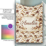 Coffee Cup Beans Botanical Vintage Seamless Pattern Cute Unique Gift  Personalised Custom Name Super Soft Fleece Blanket Bed Sofa Throw