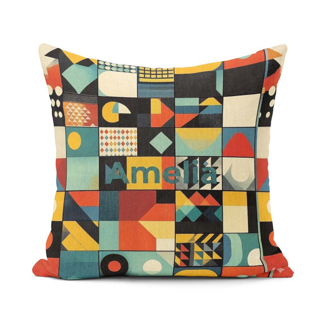 Custom Name Abstract Bauhaus Geometric Grid Color Block Seamless Square Filled Cushion Throw Pillow Sofa Bed Home Decor Zip Washable UK Made